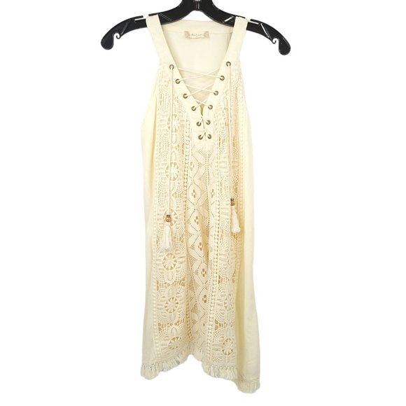 Altar'd State Dresses & Skirts - Altard State Lace MIni Dress Womens Size S Lined Sleeveless Fringe Boho Cream